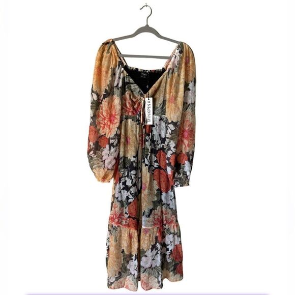 NWT MinkPink Clementine Midi Red Cream Dress Blouse Floral Vintage Size S - Picture 9 of 12